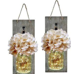 HABOM Mason Jar Wall Sconce Set Rustic Lighted Farmhouse Country Decor